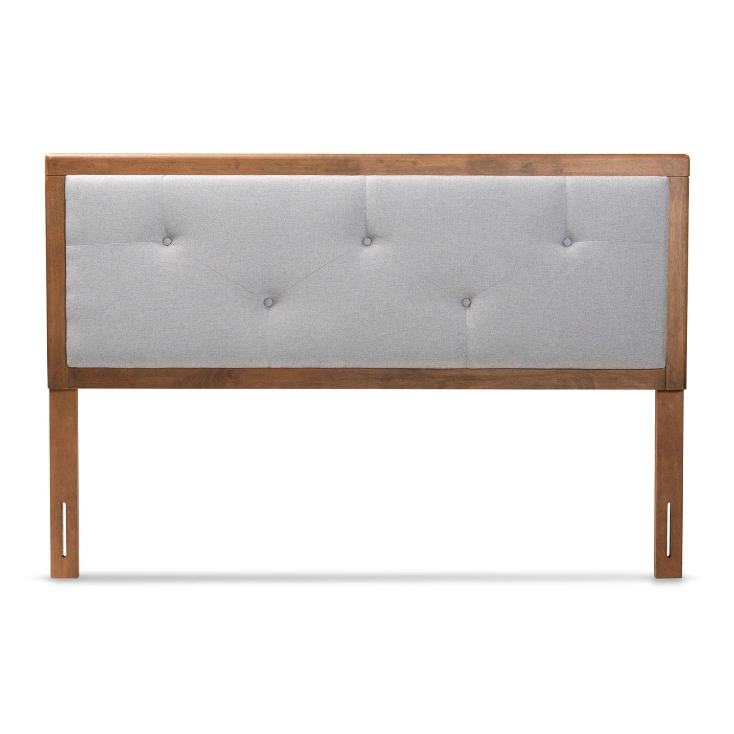 Baxton Studio Abner Modern and Contemporary Transitional Light Grey Fabric Upholstered and Walnut Brown Finished Wood Full Size Headboard