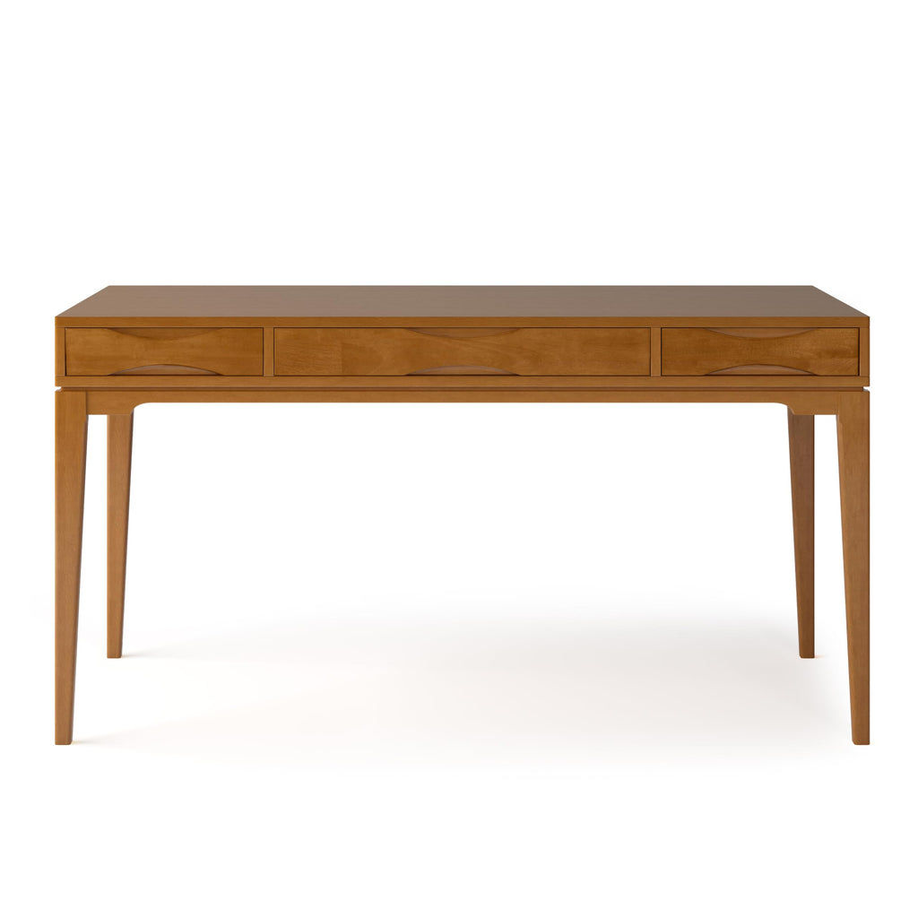 SIMPLIHOME Harper SOLID WOOD Mid Century Modern 60 inch Wide Home Office Desk, Writing Table, Workstation, Study Table Furniture in Light Golden Brown with 2 Drawers