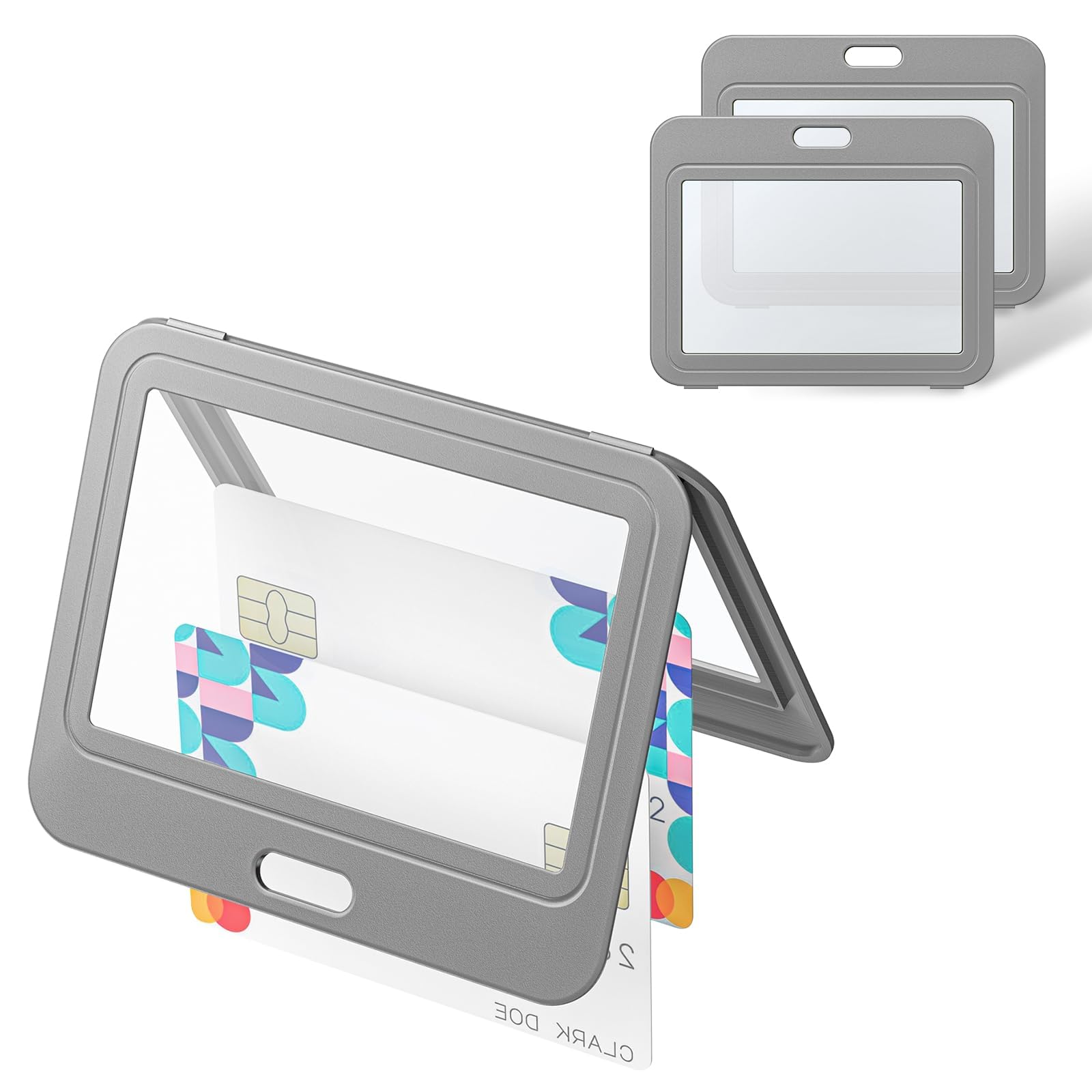 Uniclife 3 Pack Id Badge Holder With Double-Sided Windows Horizontal Hard Plastic Case Grey Card Protector Pouch For Office Scho