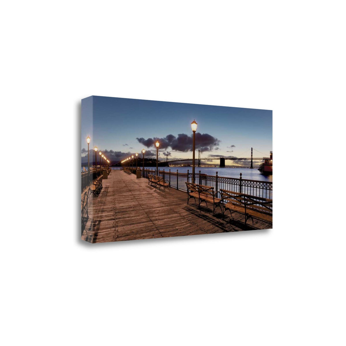 34' Night Panoramic View City Pier Gallery Wrap Canvas Wall Art