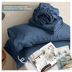 Simple&Opulence 100% Linen Sheet Set Solid Color-4 Pcs Washed French Linen Bed Sheets(1 Flat Sheet,1 Fitted Sheet,2 Pillowcases)