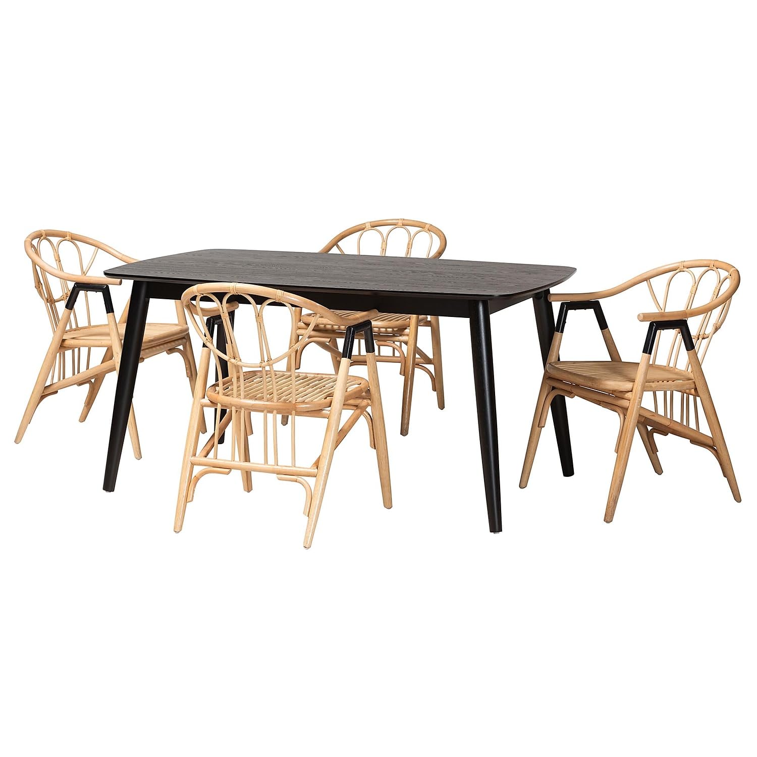 Baxton Studio Cyntia 59.1-inch W Dining Set, Natural Brown/Black, 5-Piece (2341283713284HT)