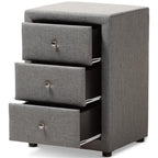 Baxton Studio Tessa Modern and Contemporary Grey Fabric Upholstered 3-Drawer Nightstand