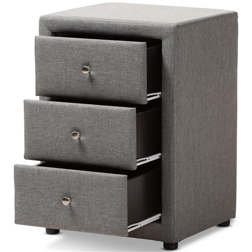 Baxton Studio Tessa Modern and Contemporary Grey Fabric Upholstered 3-Drawer Nightstand