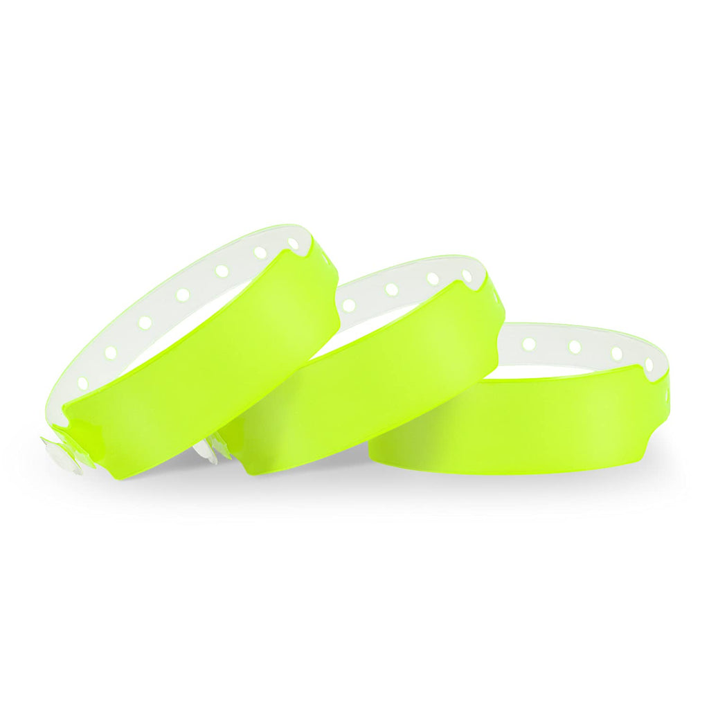 Wristall Neon Yellow Plastic Wristbands 100 Pack - Colored Wristbands For Events, Vinyl Wrist Bands Of Party Custom Plastic Brac