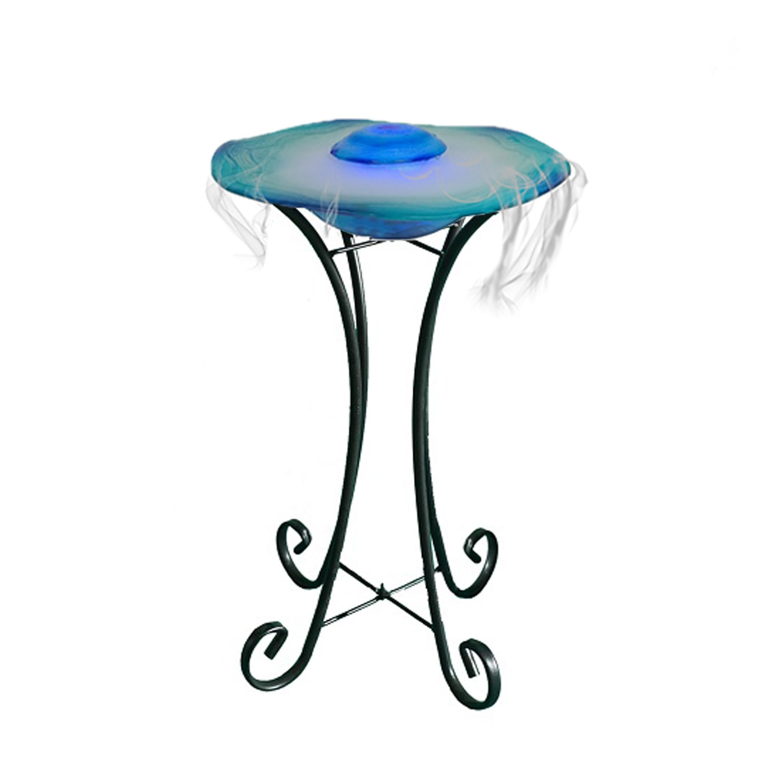 XBrand Floor Mist Fountain with 12 Color Changing LED lights and Inline Control, 27 inch Tall, Glass and Metal, Blue, Mist Water