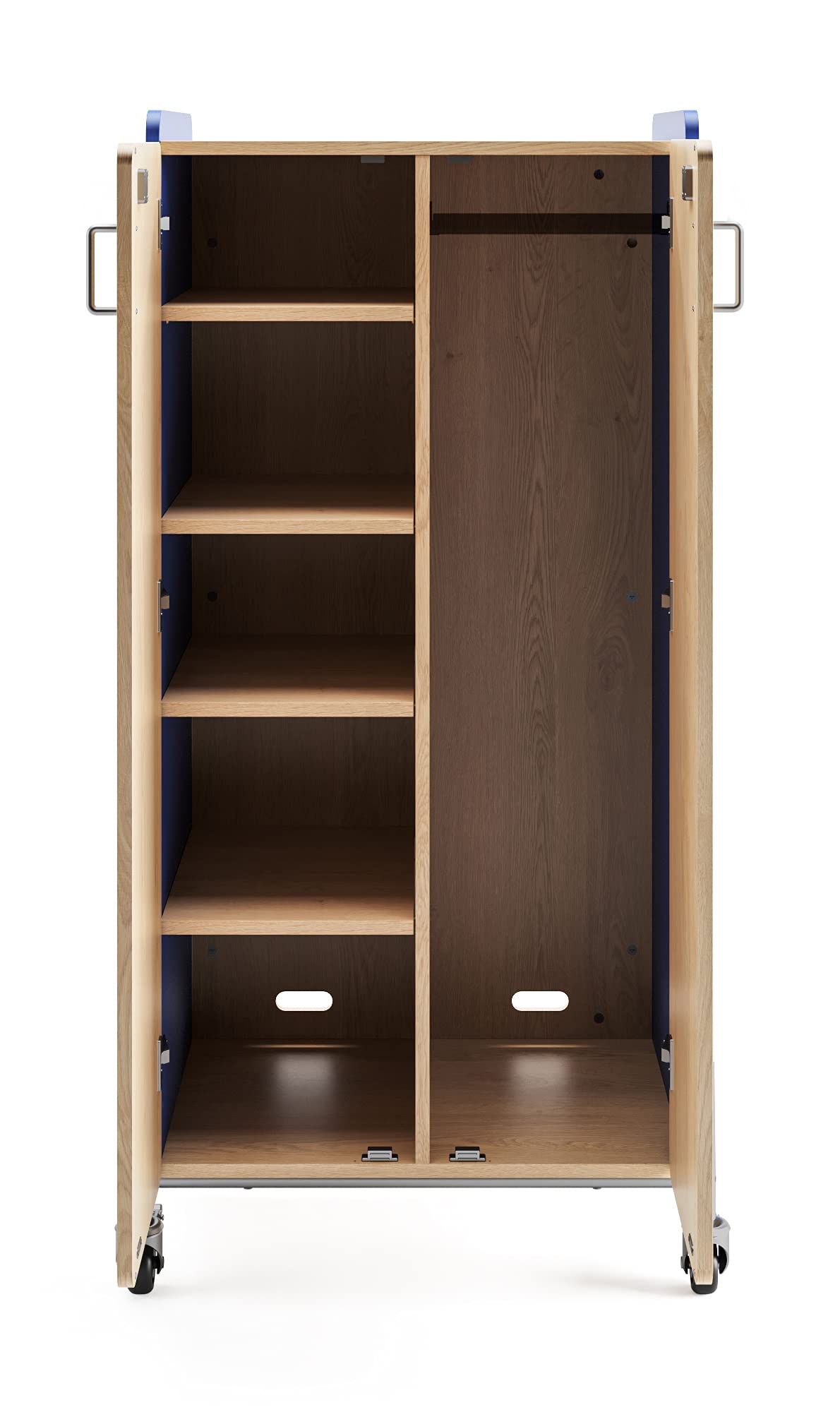 Safco Products 3925SBU Whiffle Typical 5, Double Column 4-Shelf and Wardrobe Bar Rolling Storage Cart with Magnetic Dry-Erase Back, 60&quot; H, Tall, Spectrum Blue