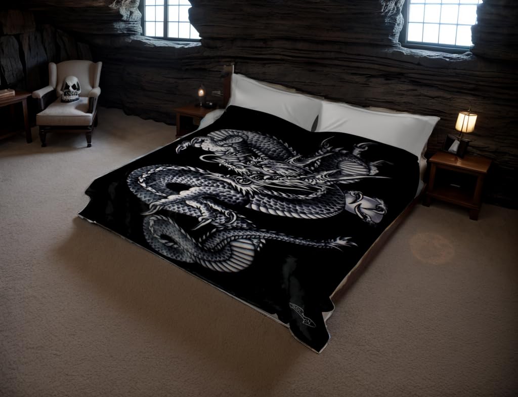 Solaron Korean Super Thick Heavy Weight Mink Blanket (Queen, Dragon Black)