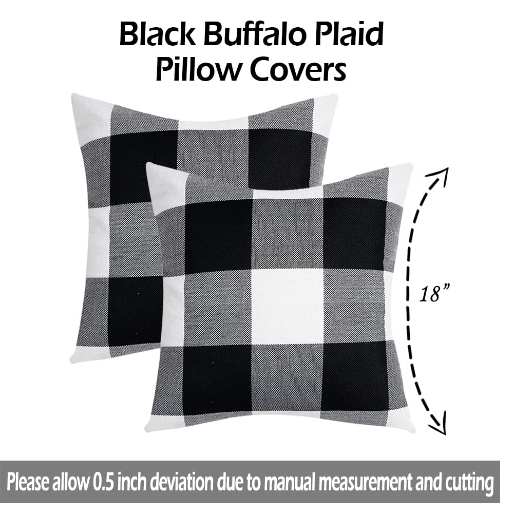 Carrie Home Black And White Outdoor Throw Pillow Covers 16X16 Set Of 2 Black Buffalo Plaid Pillows Decorative Linen Boho Pillow