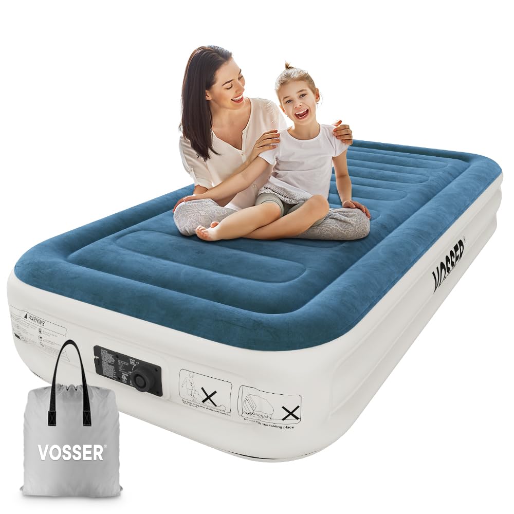 Vosser Twin Air Mattress With Built-In Pump,Fast & Easy Inflation/Deflation Inflatable Mattress, Foldable Blow Up Mattress With