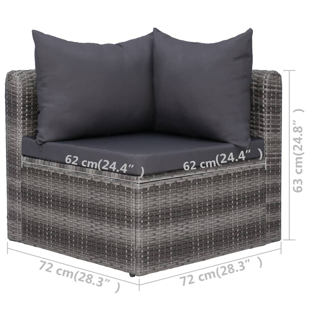 vidaXL 2 pcs Patio Corner Sofas - Outdoor Furniture with Gray Poly Rattan, Comfortable Cushions, Removable Covers, Easy Assembly, Suitable for Patio, Backyard & Garden