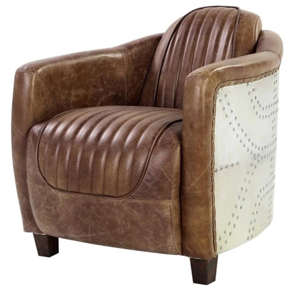 Acme Brancaster Chair in Retro Brown Top Grain Leather and Aluminum