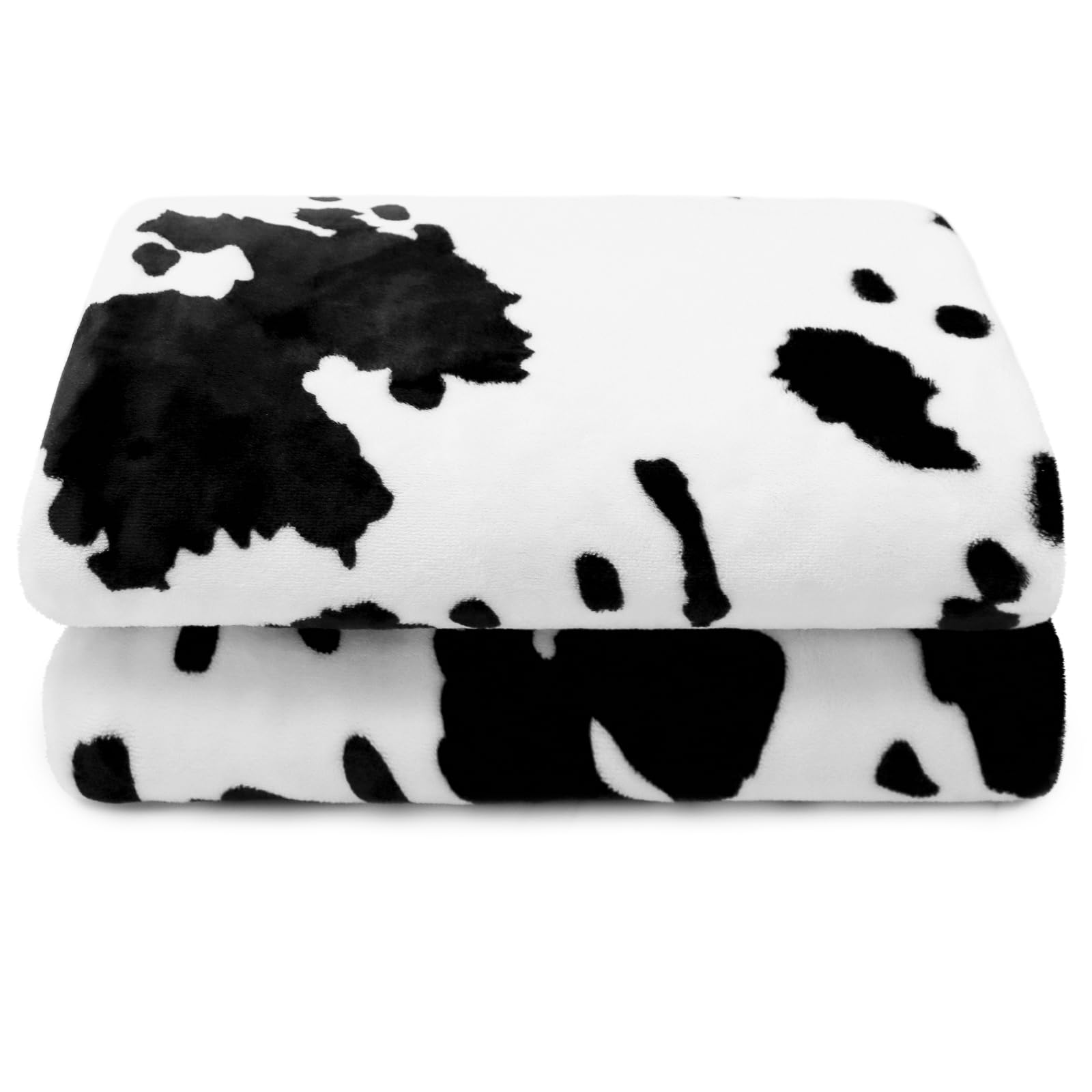 Small Fleece Blanket Throw for Kids - Soft Cow Print Blanket for Crib, Stroller & Travel, Black and White Bedding Decor for All 