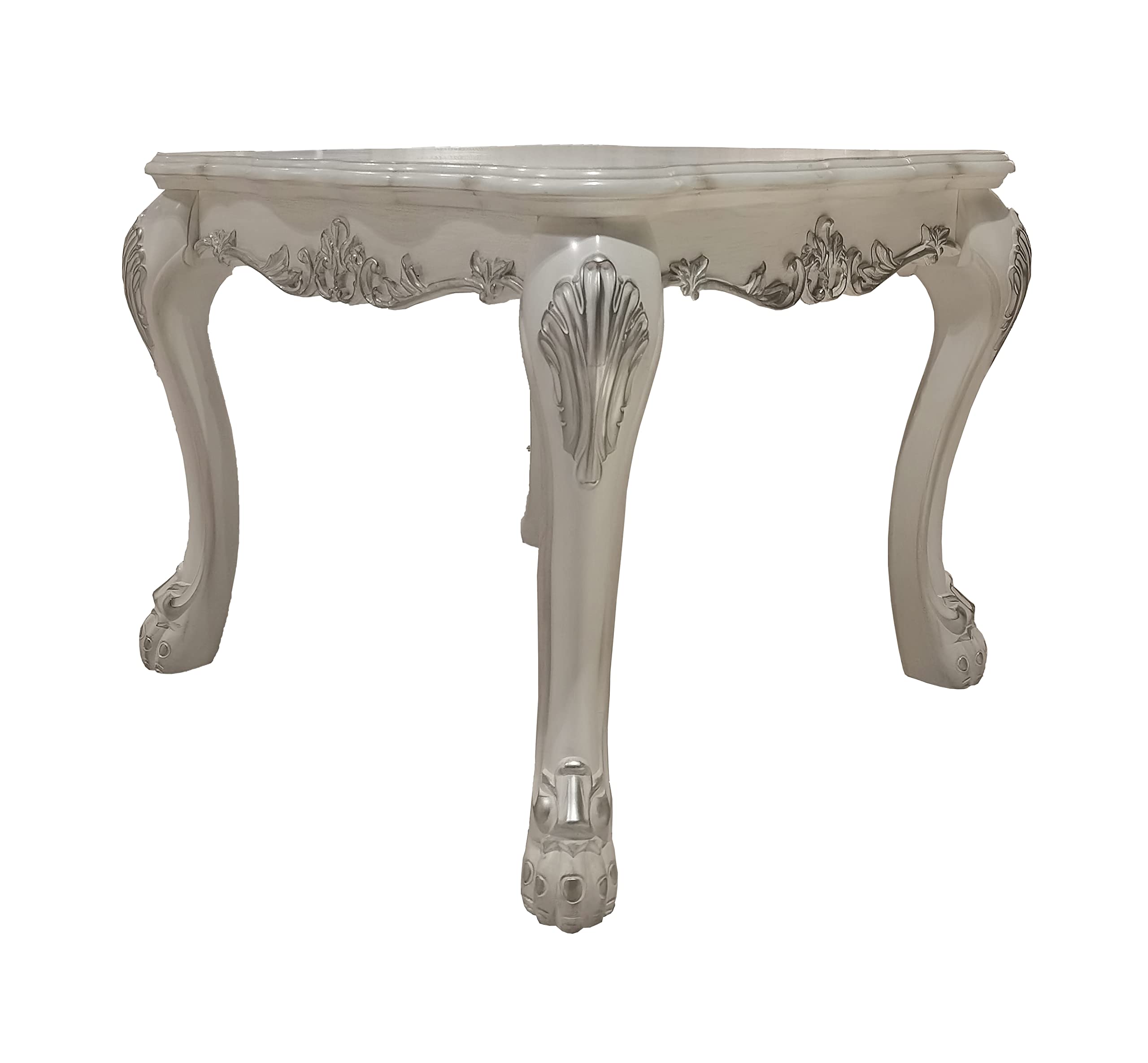 Acme Dresden Square Wooden Top End Table with Claw Legs in Bone White