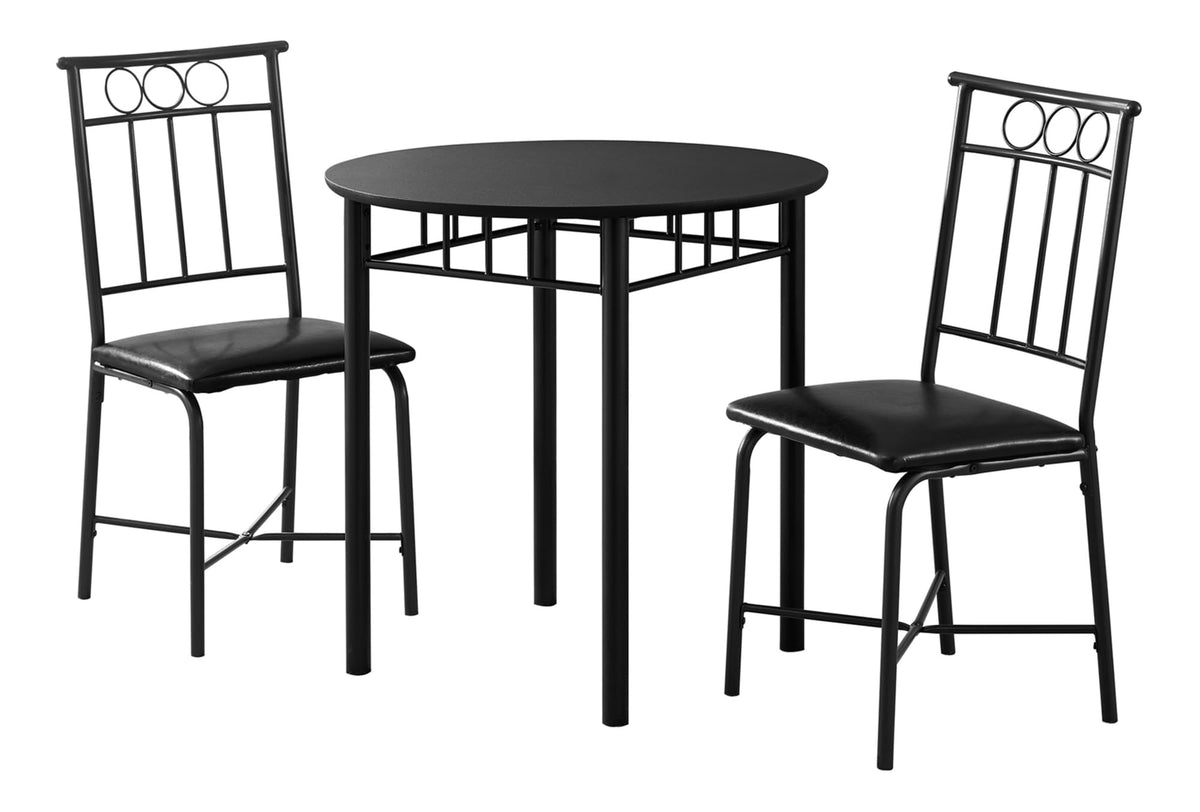 Monarch Specialties 1013 Dining Table, 3pcs Set, Small, 30' Round, Kitchen, Metal, Laminate, Black, Contemporary, Modern Set-3Pcs Top, 30' L x 30' W x 30' H