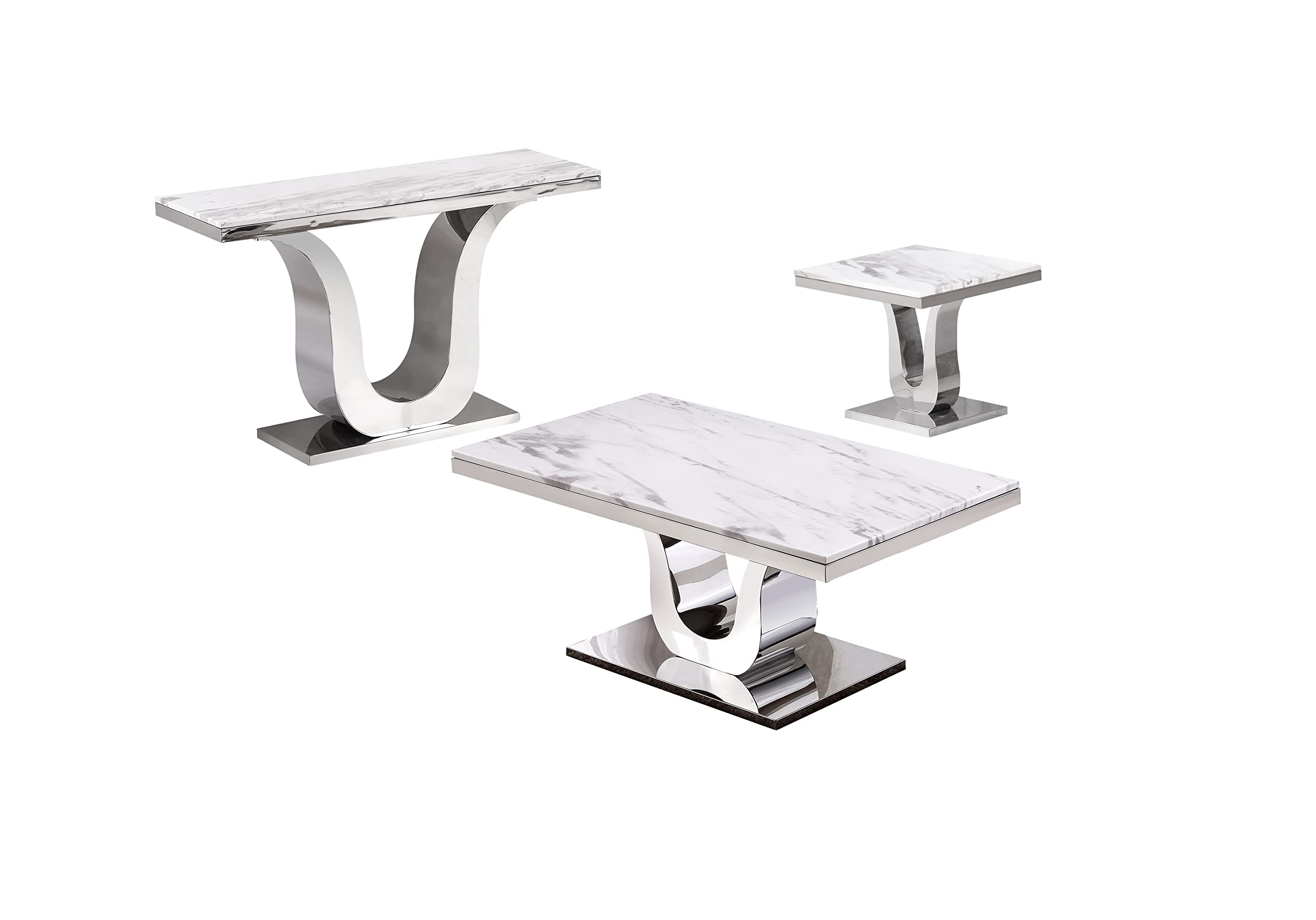 Best Quality Furniture 3Pc (Coffee, End And Console Tables) White, Silver