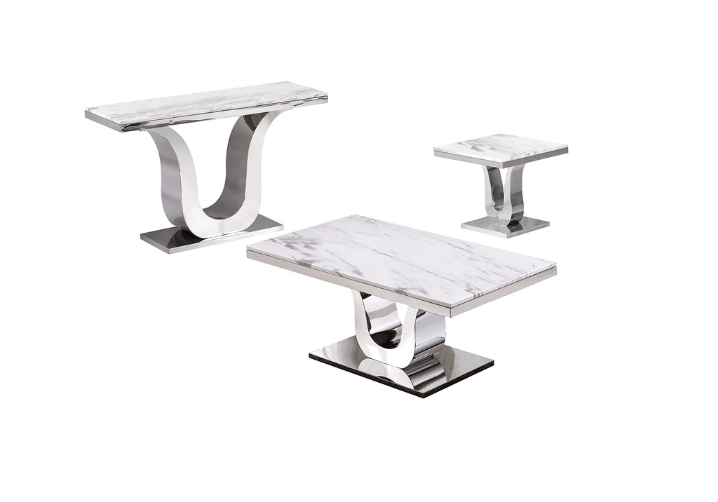 Best Quality Furniture 3Pc (Coffee, End And Console Tables) White, Silver