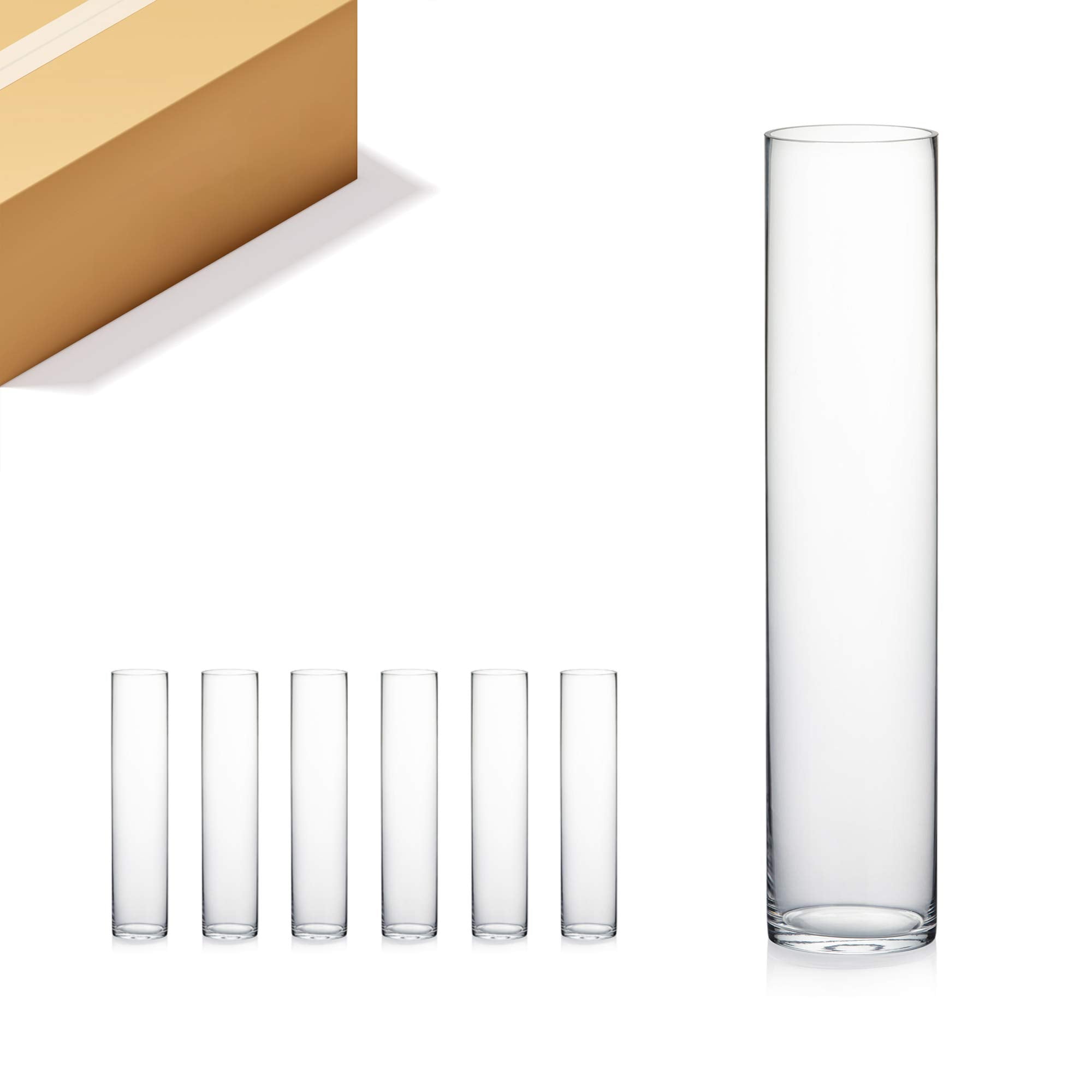 WGV Cylinder Vase Bulk, Diameter 5'', Height 24'', Clear Glass Floral Planter Container, Tall Centerpiece Arrangement for Weddin