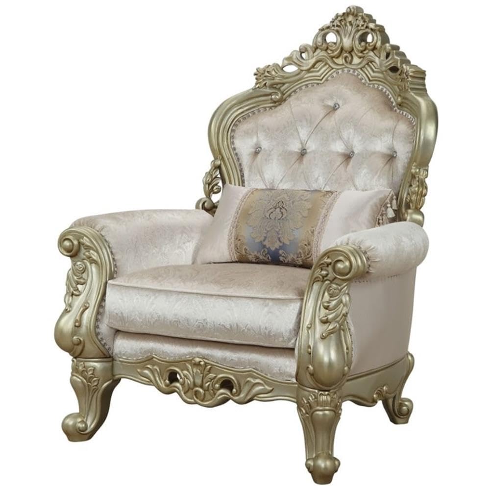 Acme Gorsedd Chair with 1 Pillow in Cream Fabric and Golden Ivory