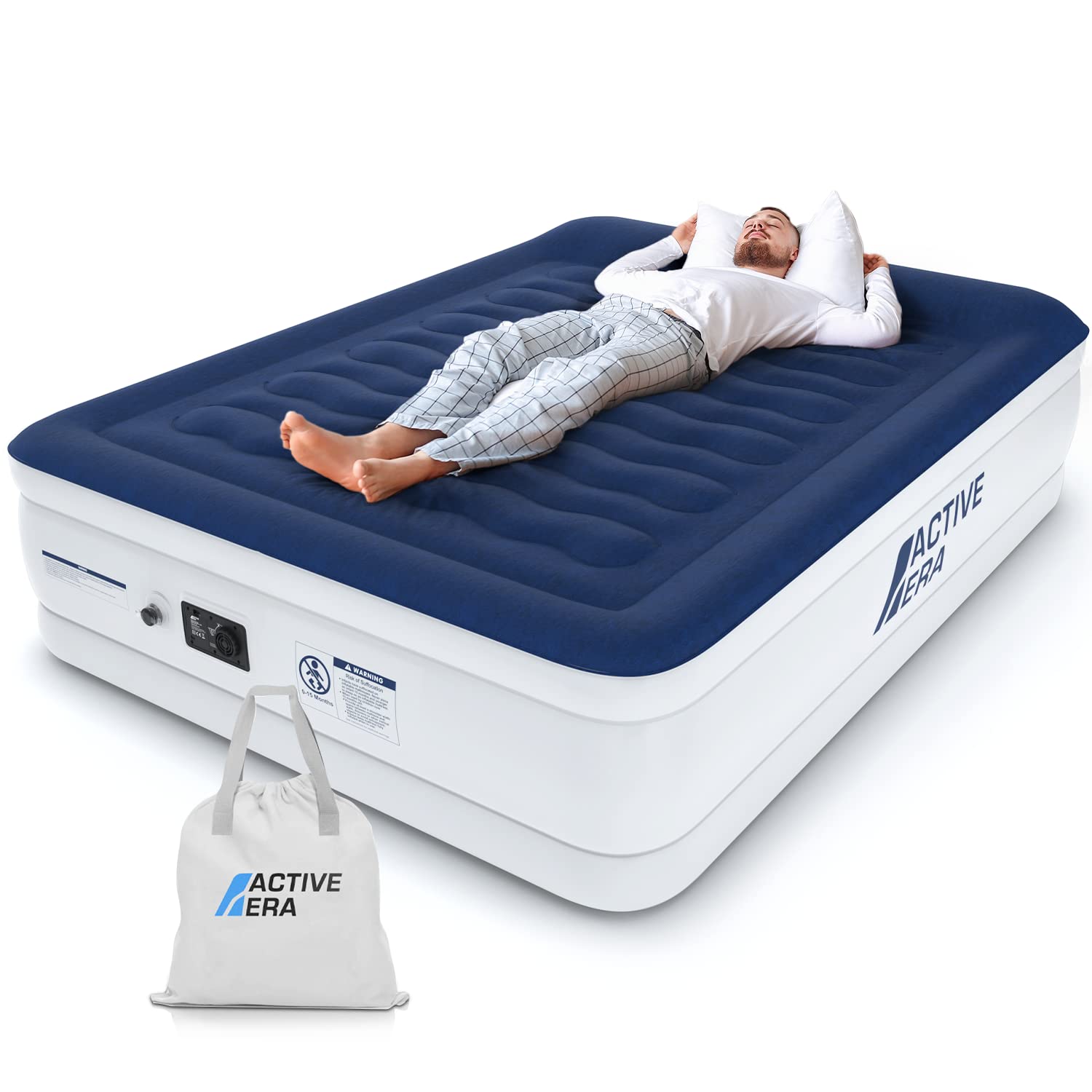 Active Era Luxury Queen, High Air Mattress With Built In Pump And Raised Pillow - Elevated Double, With Structured I-Beam Techno