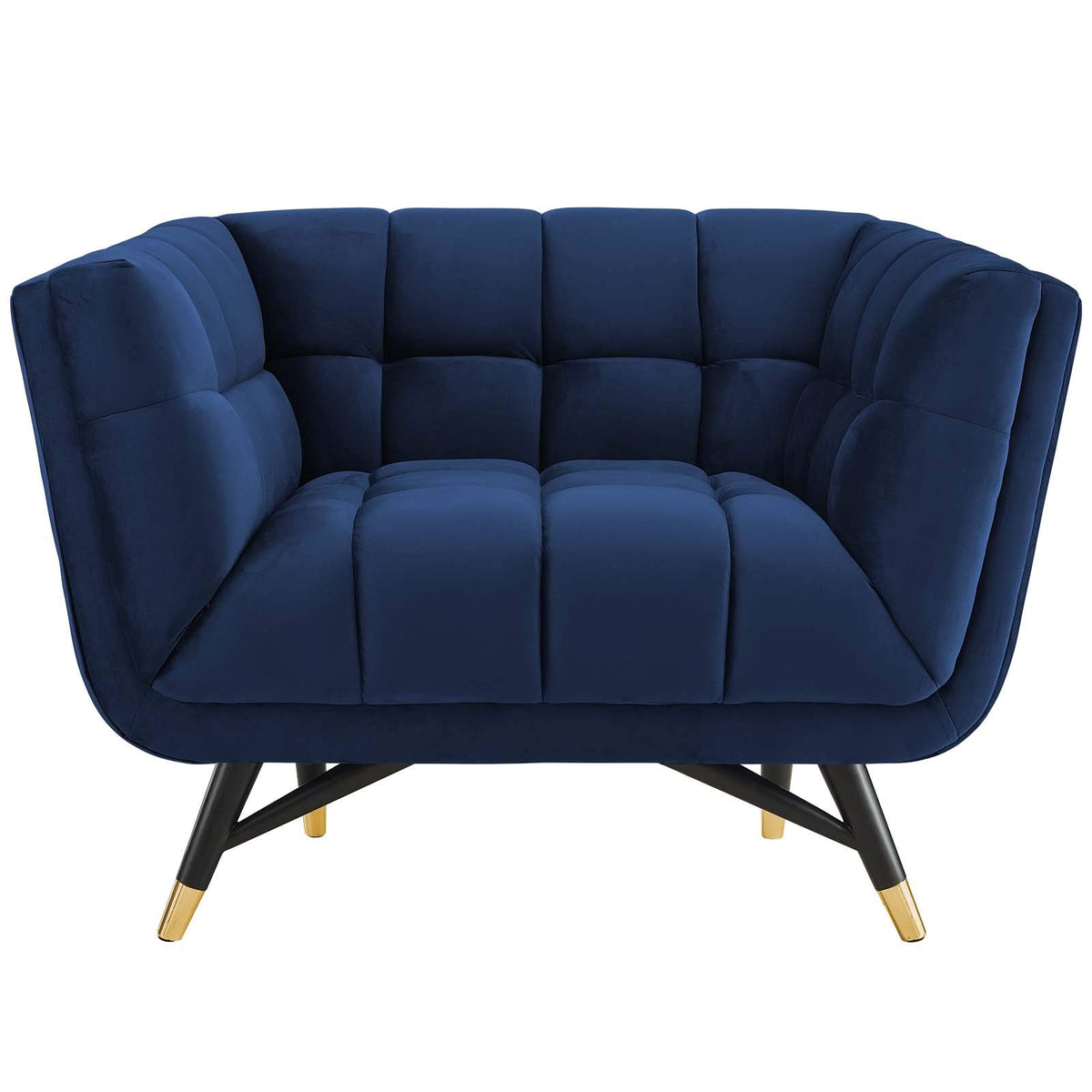 Modway Adept Mid-Century Modern Velvet Upholstered Tufted Accent Arm Lounge Chair In Midnight Blue