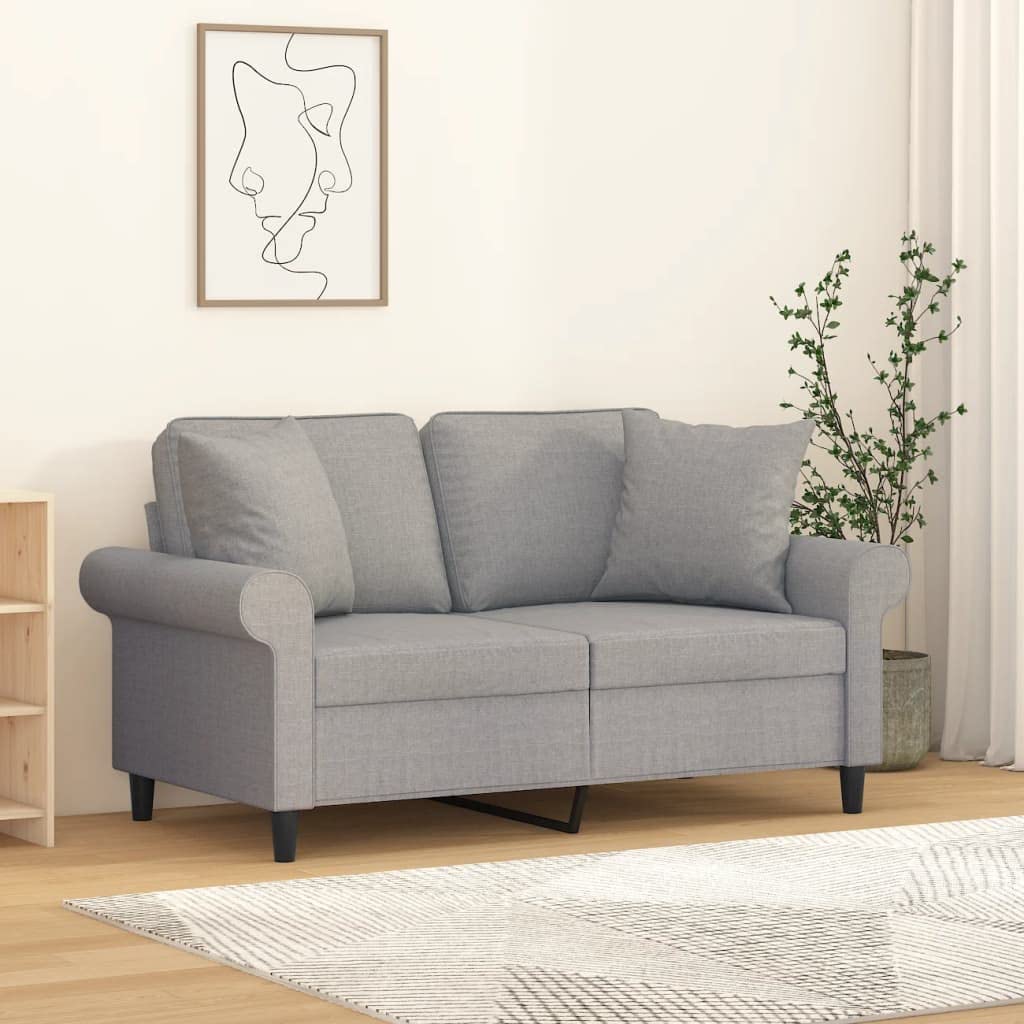 vidaXL Light Gray Fabric Upholstered Love Seat with Throw Pillows - Modern 2-Seater Sofa Chair with Plywood & Metal Frame for Living Room, Lounge Area - 59.8&quot; x 30.3&quot; x 31.5&quot;