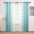 Dwcn Teal Ombre Sheer Curtains Faux Linen Gradient Semi Voile Grommet Top Bedroom And Living Room Curtains, Set Of 2 Window Curt