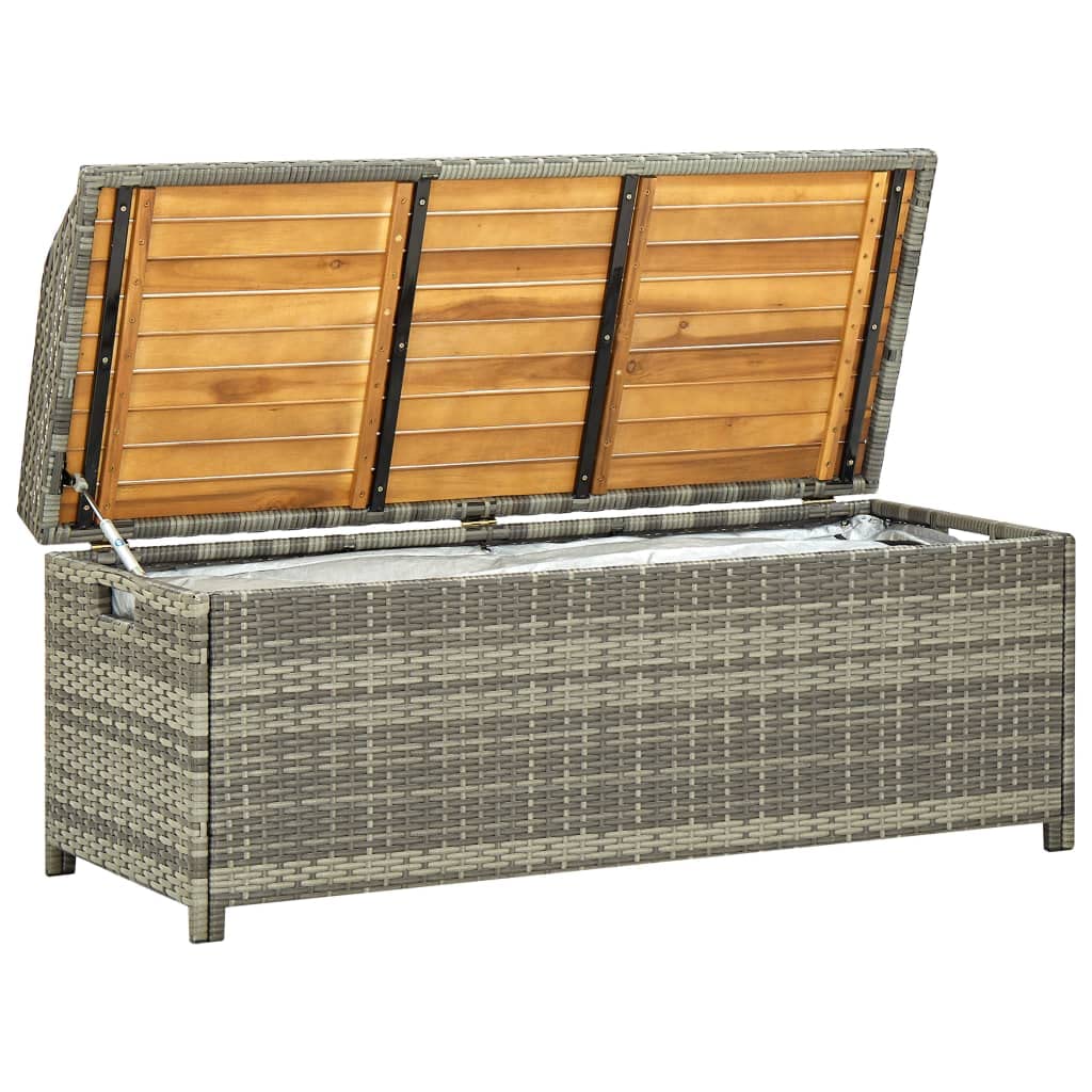 vidaXL Patio Storage Bench 47.2&quot; - Durable Poly Rattan Construction in Gray - Outdoor Storage Solution - Weather Resistant with Elevated Feet - Easy to Assemble