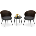 Tangkula 3 Piece Patio Rattan Bistro Set, Outdoor Wicker Conversation Set W/ 2 Seat Cushions, Tempered Glass Tabletop, Adjustabl