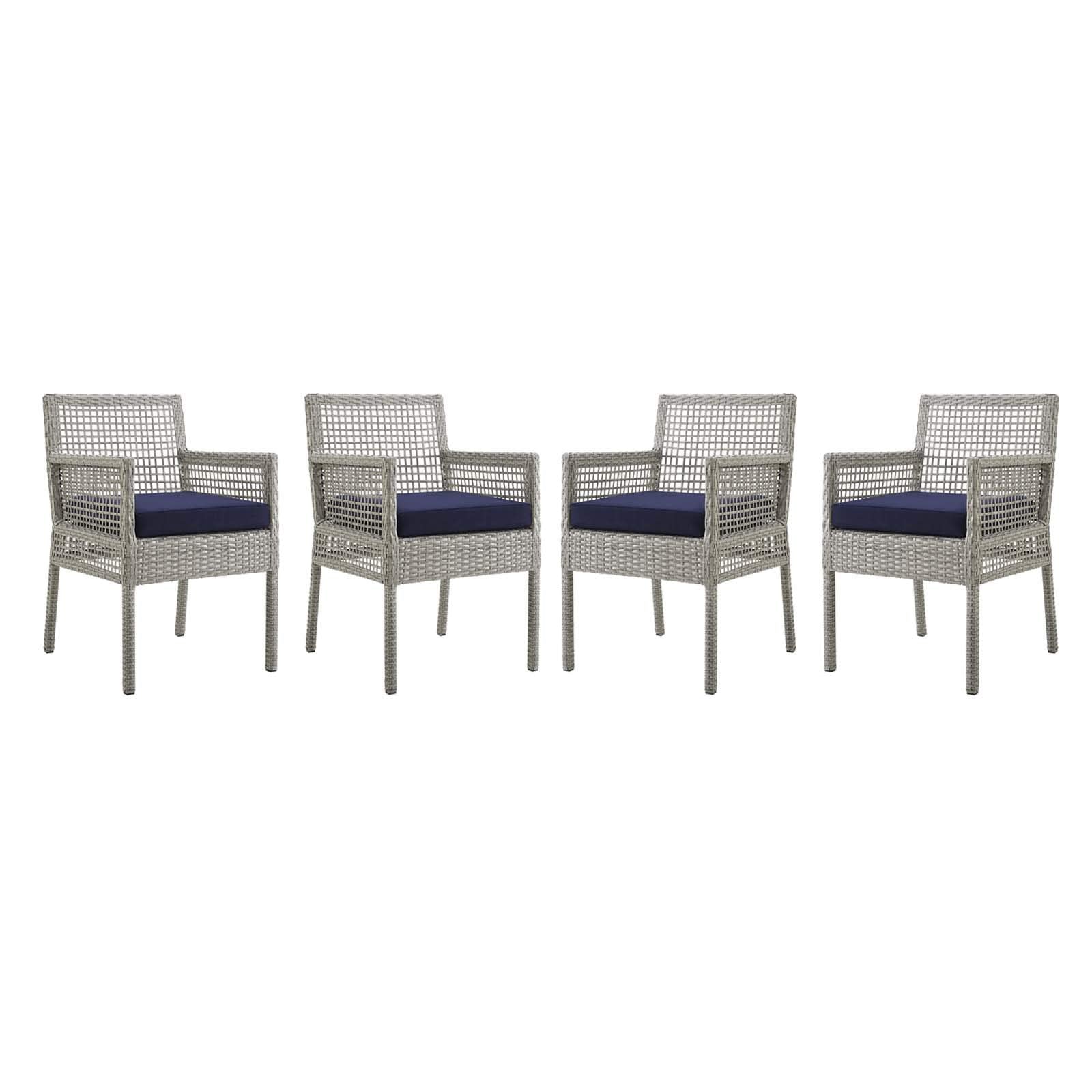Modway Aura Outdoor Patio Wicker Rattan Set Of 4 Dining Armchair In Gray Navy