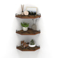 Horlimer Floating Corner Shelf Wall Mount, 3 Pack Rustic Wood Corner Wall Shelves With Fence For Bedroom, Bathroom, Kitchen, Living Room, Brown