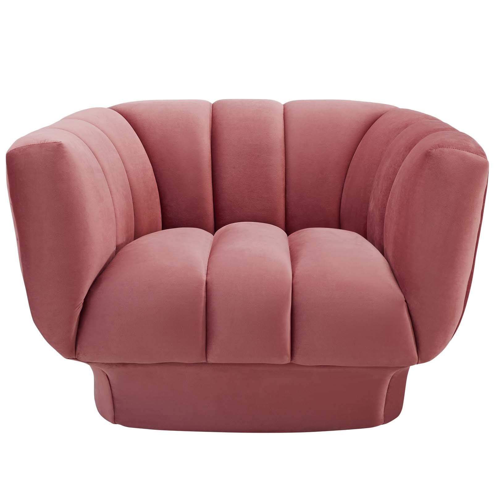 Modway Entertain Vertical Channel Tufted Performance Velvet Accent Lounge Armchair In Dusty Rose