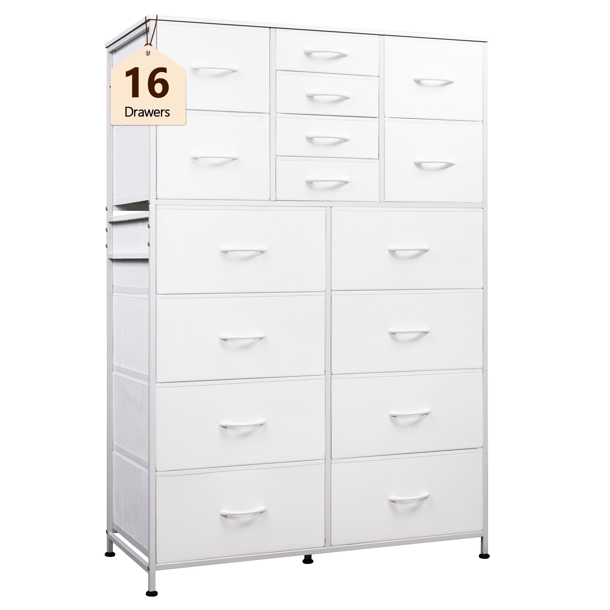 Wlive Tall Dresser For Bedroom, Fabric Dresser Storage Tower With 16 Drawers, Chest Of Drawers Organizer Unit, Storage Cabinet, Hallway, Closets, Steel Frame, White