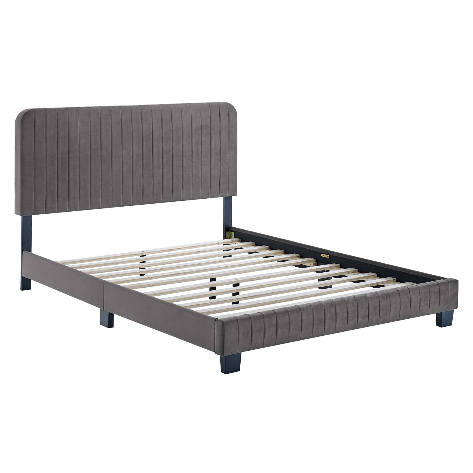 Modway Celine Channel Tufted Performance Velvet Queen Platform Bed in Gray
