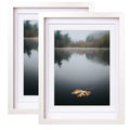 Egofine 12x16 Picture Frames White Set of 2 - Solid Wood Frames With Plexiglass Front, Display 9x12 or 11x14 Mat for Table Top a