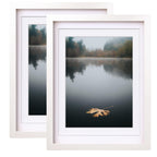 Egofine 12x16 Picture Frames White Set of 2 - Solid Wood Frames With Plexiglass Front, Display 9x12 or 11x14 Mat for Table Top a