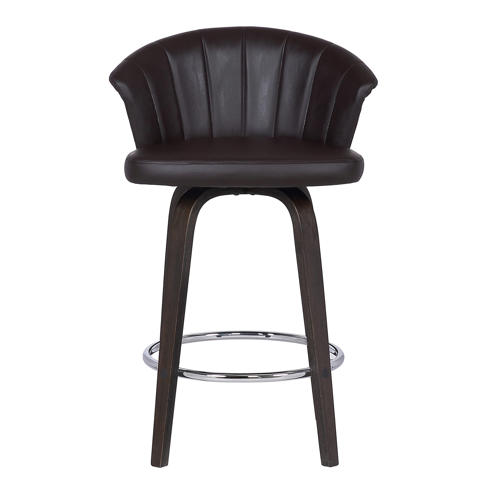 HomeRoots Chrome Steel, Faux Leather, Plywood 26' Dark Brown Faux Leather and Rustic Wood Back Swivel Bar Stool