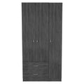 Bosko 3 Doors Armoire, 2 Drawers, Metal Rod, Four Shelvez, Smokey Oak/White