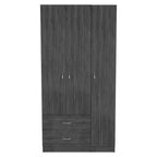 Bosko 3 Doors Armoire, 2 Drawers, Metal Rod, Four Shelvez, Smokey Oak/White