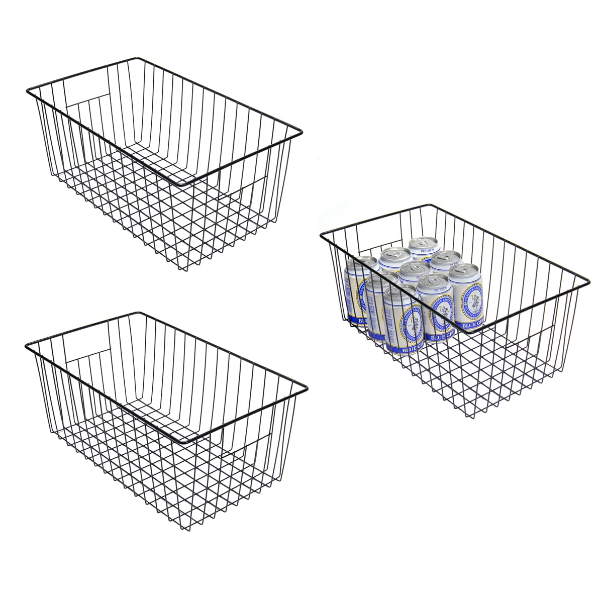 lonpute 16inch Freezer Storage Organizer Baskets, Refrigerator Metal Wire Basket Bins with Handles for Kitchen, Pantry, Cabinet,