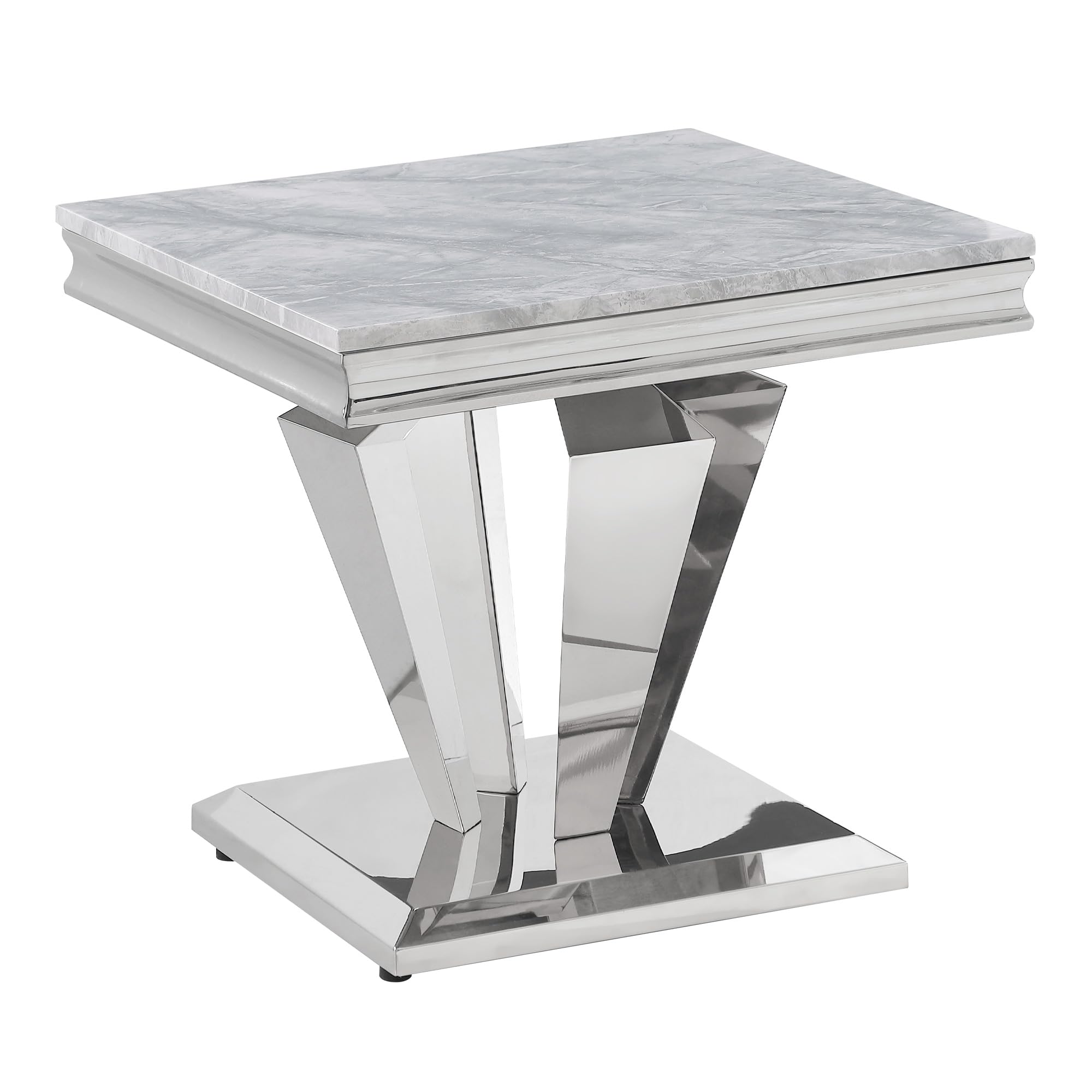 Best Master Furniture Chihiro Contemporary Grey Square Stone End Table, Silver