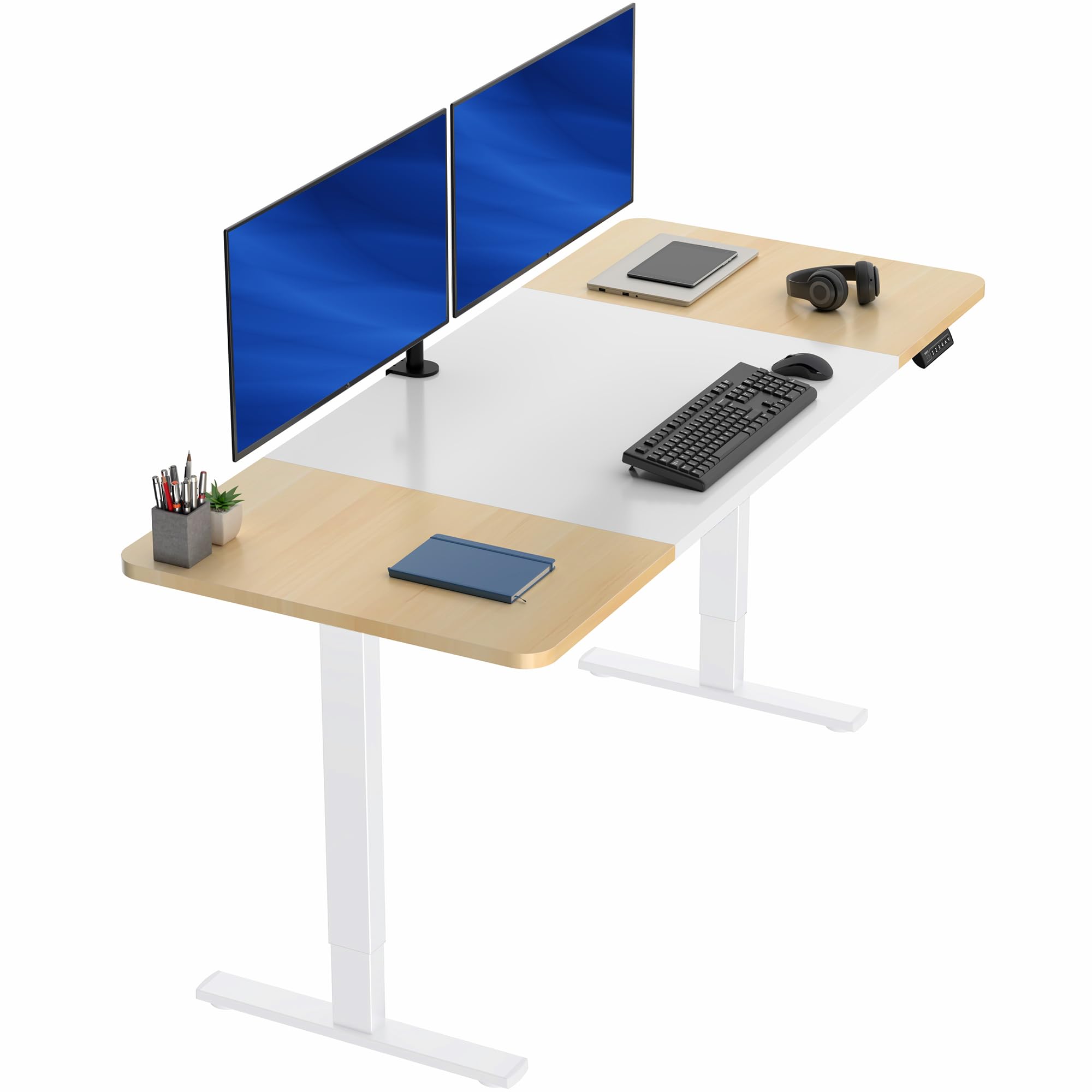 VIVO Electric 71 x 30 in Standing Desk, Memory Height Adjustment, 1B Series, Holds 220 lbs, White and Light Wood Top, White Fram