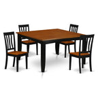 East West Furniture PFAN5-BCH-W 5 Piece Modern Dining Table Set Includes a Square Wooden Table with Butterfly Leaf and 4 Dining Room Chairs, 54x54 Inch, Black & Cherry