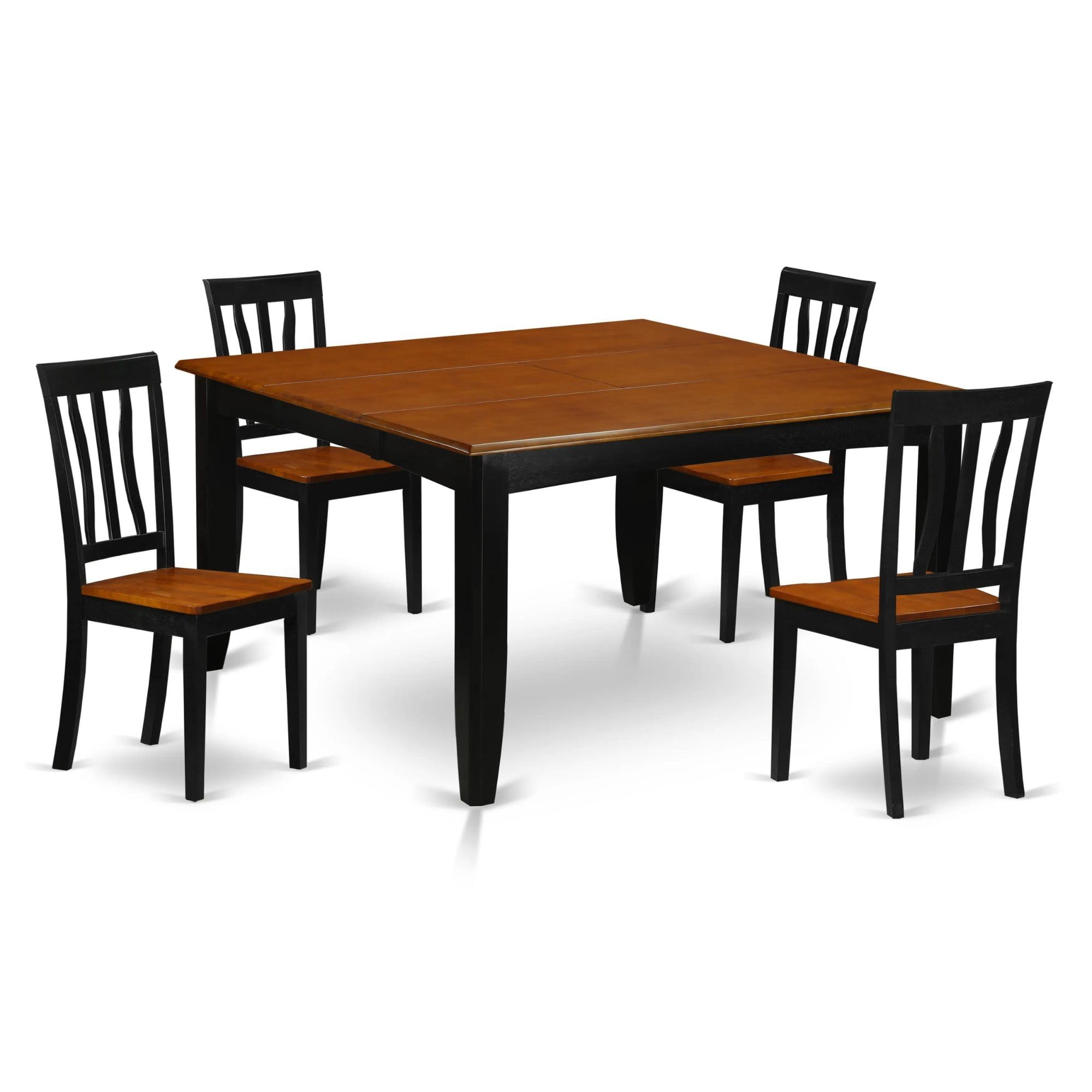East West Furniture PFAN5-BCH-W 5 Piece Modern Dining Table Set Includes a Square Wooden Table with Butterfly Leaf and 4 Dining Room Chairs, 54x54 Inch, Black & Cherry