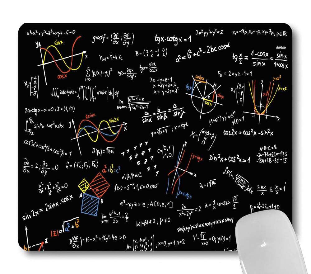 Wknoon Maths Science Gaming Mouse Pad Custom Design, Colorful Math Formulas Slide Art Mouse Pads Cute Mat