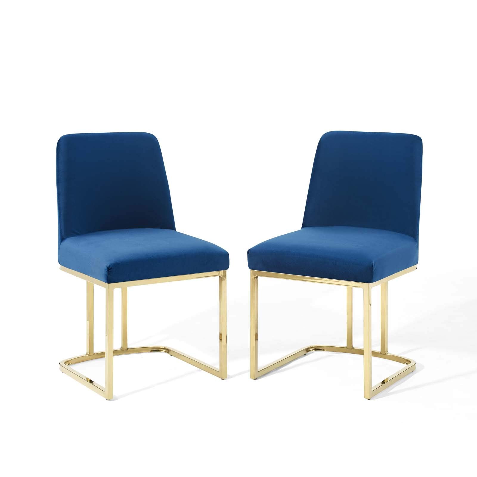 Modway Amplify Sled Base Performance Velvet Dining Side Chair - Set of 2 in Gold Navy