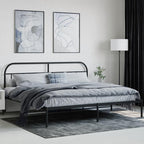 vidaXL Powder-Coated Steel Metal Bed Frame with Headboard and Extra Storage Space, Suitable for 76"x79.9" Mattress, Solid Support, Black