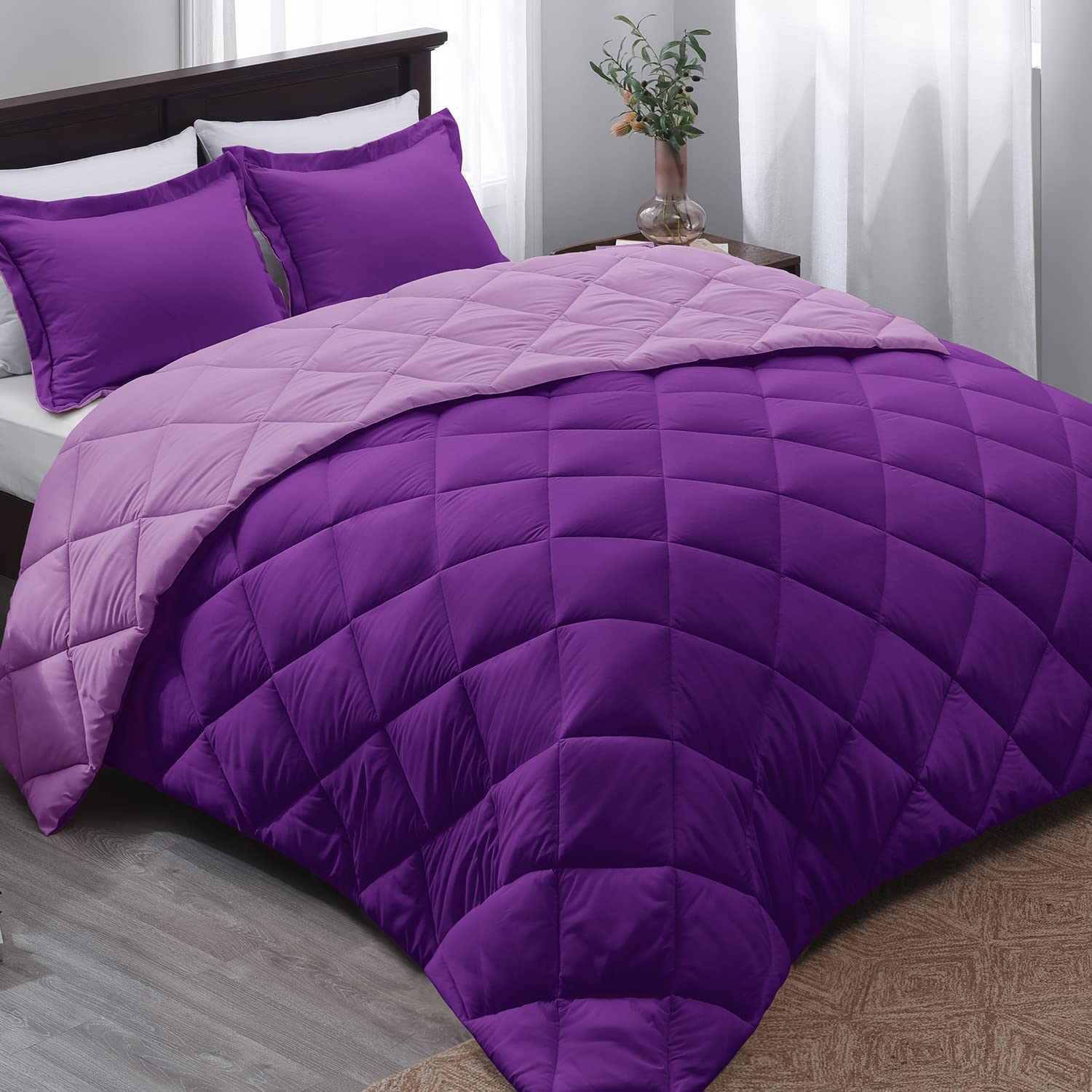 Basic Beyond Queen Comforter Set - Purple Comforter Set Queen, Reversible Bed Comforter Queen Set For All Seasons, Purple/Lilac,
