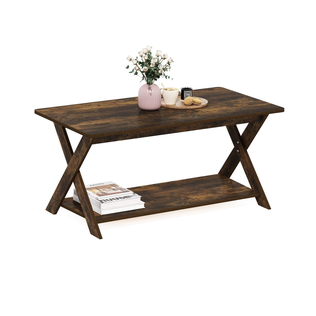 Furinno Modern Simplistic Criss-Crossed Coffee Table, Amber Pine