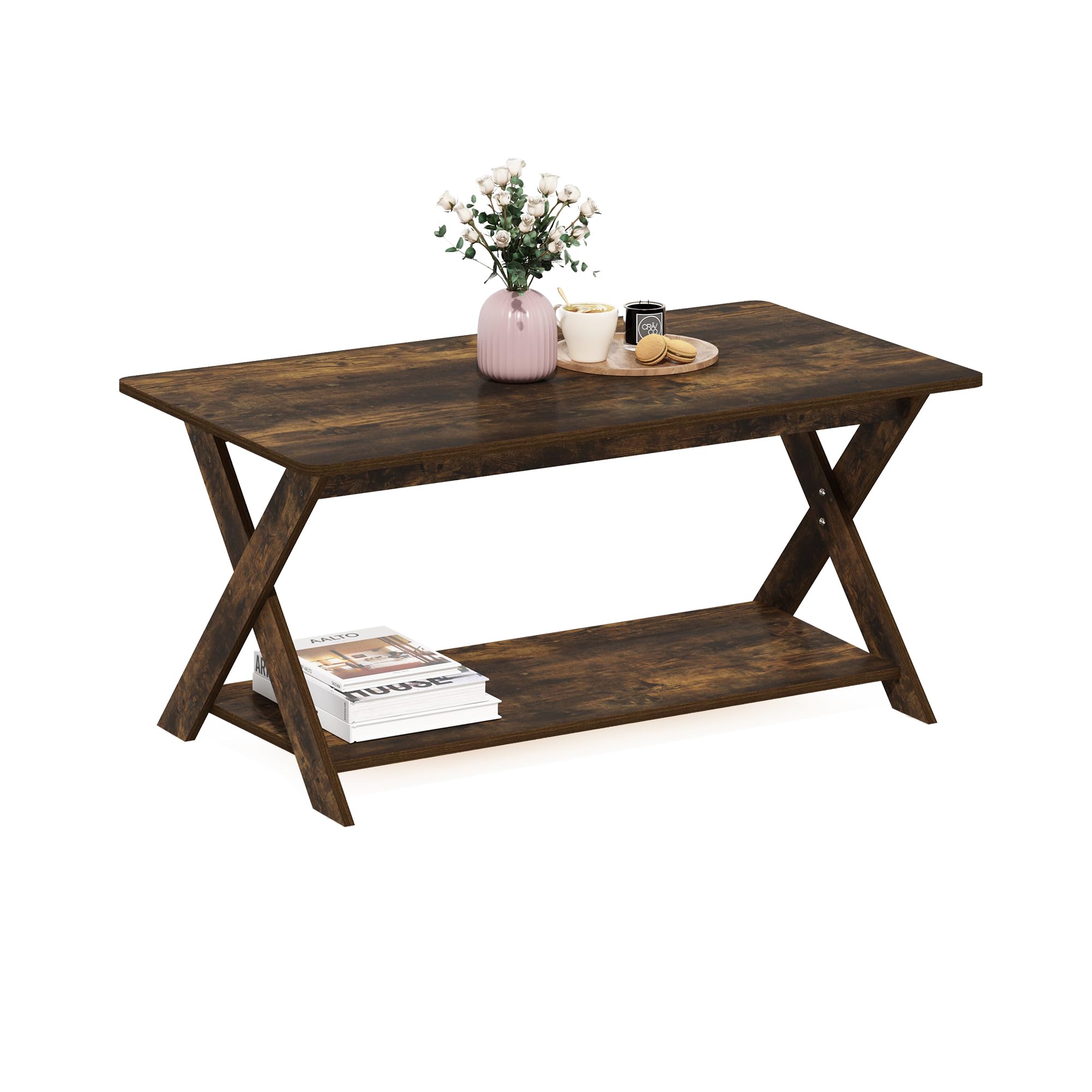 Furinno Modern Simplistic Criss-Crossed Coffee Table, Amber Pine